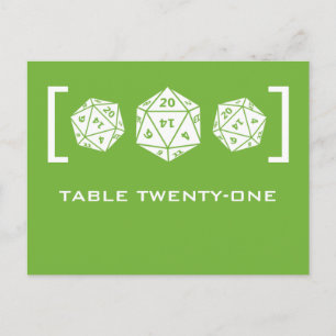 Green D20 Dice Gamer Table Number Postcard