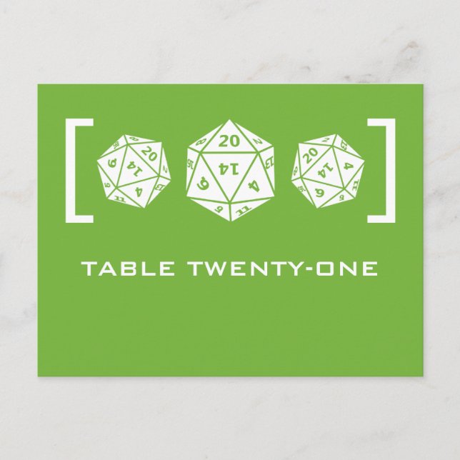 Green D20 Dice Gamer Table Number Postcard (Front)