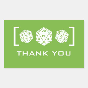 Green D20 Dice Gamer Thank You Stickers