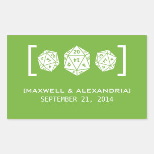 Green D20 Dice Gamer Wedding Stickers