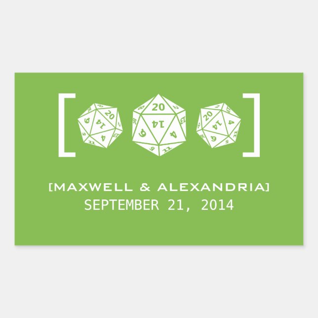 Green D20 Dice Gamer Wedding Stickers (Front)