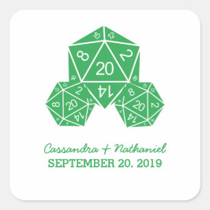 Green D20 Dice Wedding Stickers
