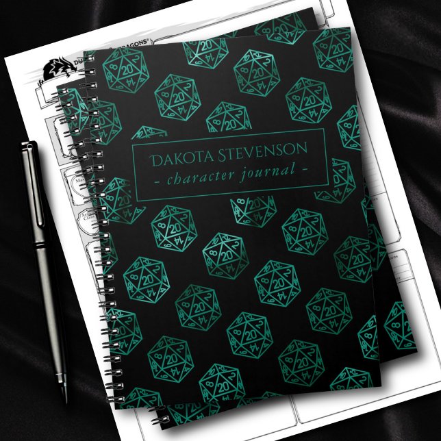 Green D20 Pattern | Fantasy RPG Dice Character Notebook (Creator Uploaded)