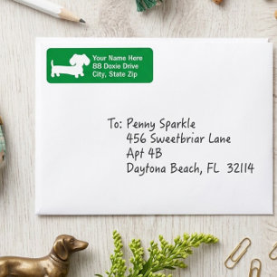 Green Dachshund Return Address Label Doxie Label