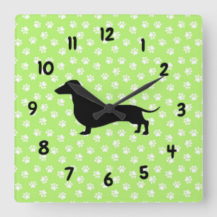 Green Dachshund Wall Clock