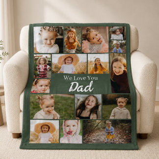 Green Dad 16 Photo Collage Father's Day Fleece Blanket