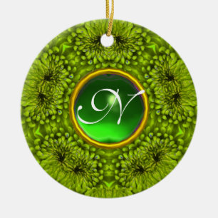 GREEN DAHLIA EMERALD MONOGRAM CERAMIC TREE DECORATION