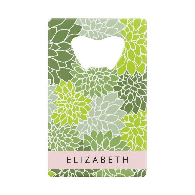 Green Dahlia Flowers, Floral Pattern, Your Name (Front)