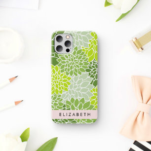 Green Dahlia Flowers, Floral Pattern, Your Name iPhone 16 Case