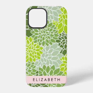 Green Dahlia Flowers, Floral Pattern, Your Name iPhone 12 Pro Case