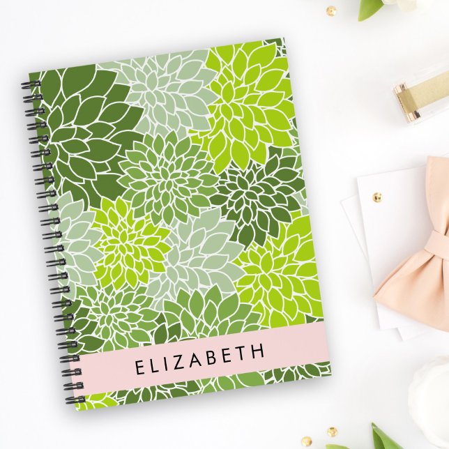 Green Dahlia Flowers, Floral Pattern, Your Name Planner (Creator Uploaded)