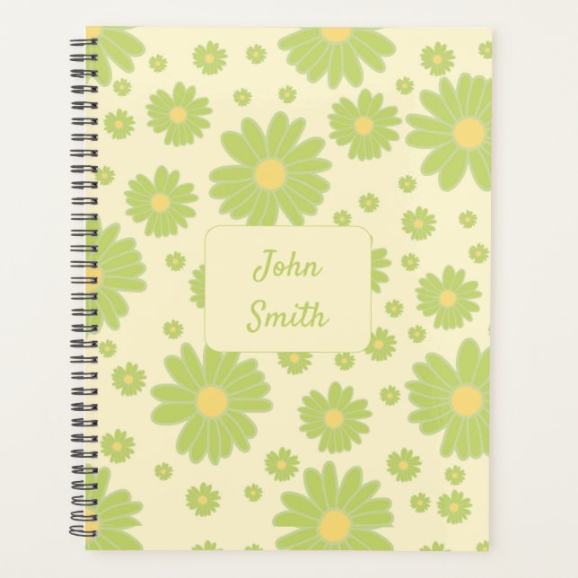 Green Daisies on Yellow_ Floral Pattern Script Planner (Front)