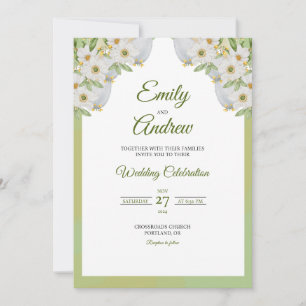 Green Daisy Arch Elegant Floral Watercolor Wedding Invitation