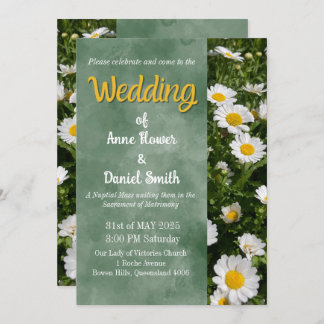 Green Daisy Catholic Wedding Invitation