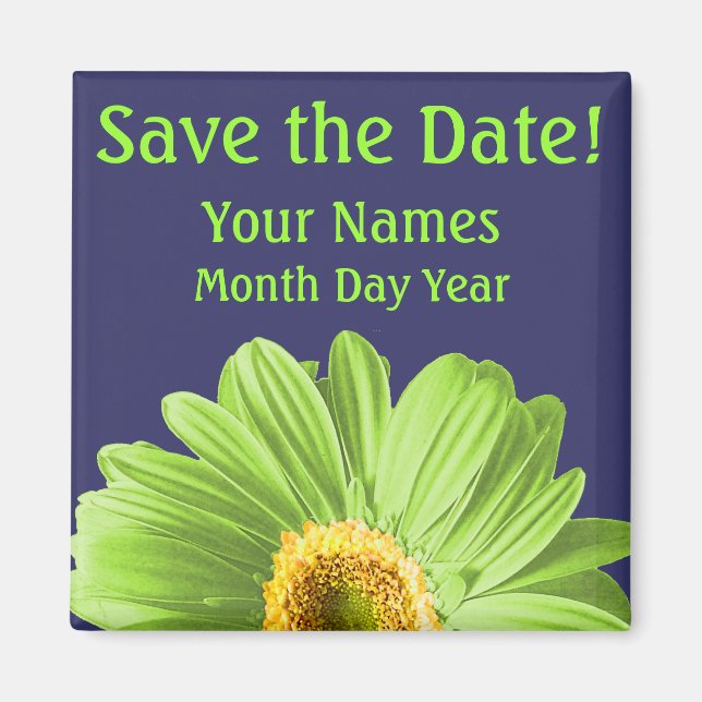 Green Daisy Flower Save The Date Custom Magnet (Front)