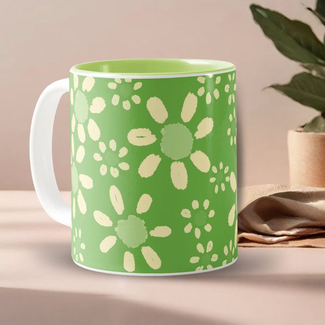 Green Daisy Flower Watercolor Pattern  Two-Tone Coffee Mug (Creator Uploaded)