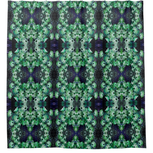 Green Daisy Flowers Abstract Pattern Shower Curtain (Front)