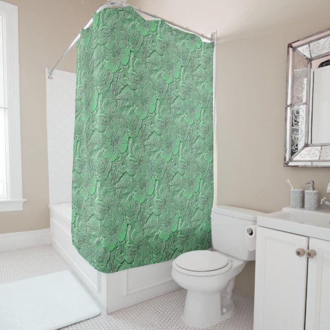 Green Daisy Flowers Nature Art Pattern  Shower Curtain (In Situ)