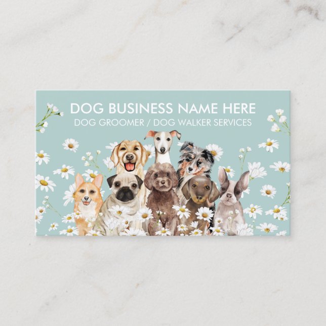 Green Daisy Flowers Pet Sitter Dog Walker petcare Business Card (Front)