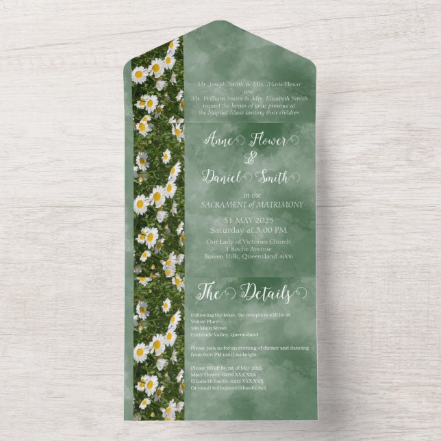 Green Daisy Formal All in One Wedding Invite (Inside)