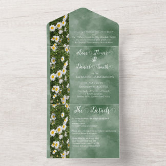 Green Daisy Formal All in One Wedding Invite