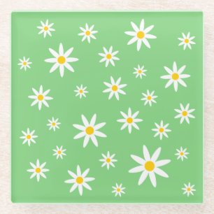 Green Daisy Glass Coaster