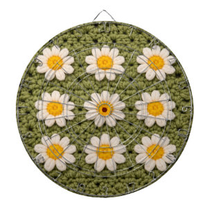 Green Daisy Granny Square Crochet Pattern Floral Dartboard
