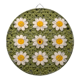 Green Daisy Granny Square Crochet Pattern Floral Dartboard