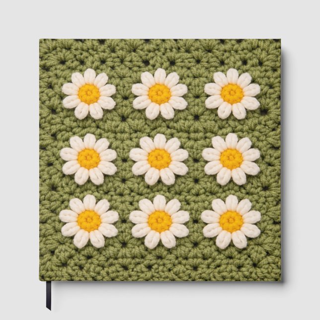 Green Daisy Granny Square Crochet Pattern Floral Guest Book (Front)