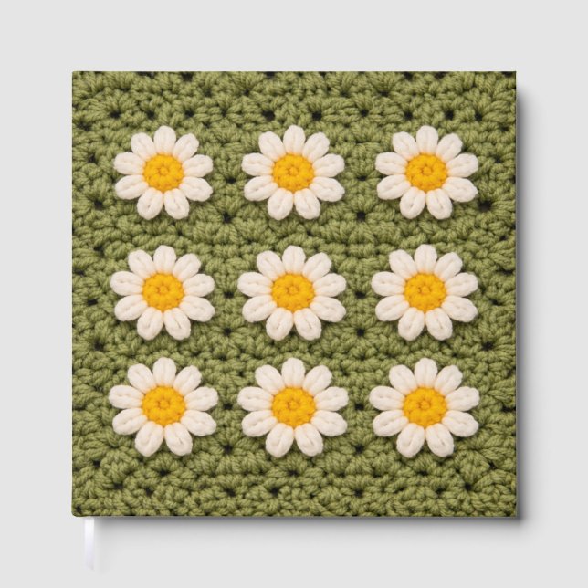 Green Daisy Granny Square Crochet Pattern Floral Guest Book (Front)