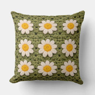 Green Daisy Granny Square Crochet Pattern Floral R Cushion