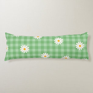 Green Daisy Plaid Gingham Check Flower Pattern Body Cushion