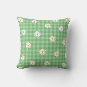Green Daisy Plaid Gingham Check Flower Pattern Cushion