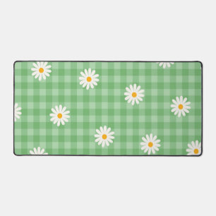 Green Daisy Plaid Gingham Check Flower Pattern Desk Mat