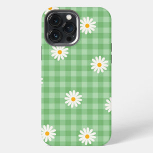 Green Daisy Plaid Gingham Check Flower Pattern iPhone 13 Pro Max Case