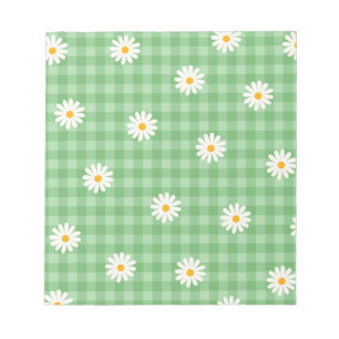 Green Daisy Plaid Gingham Check Flower Pattern Notepad
