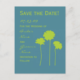 Green Daisy Save the Date Announcement Postcard