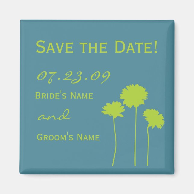 Green Daisy Save the Date Magnet (Front)
