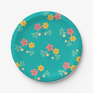 Green Daisy Vintage Bouquet Pattern Paper Plate