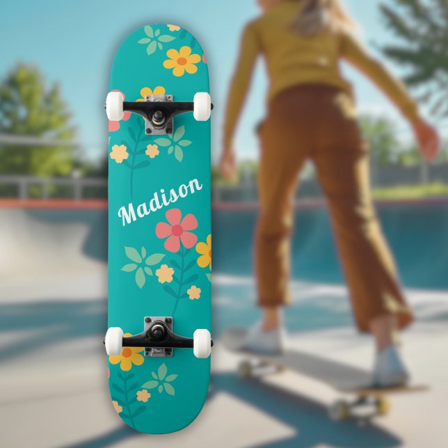 Green Daisy Vintage Bouquet Pattern Skateboard (Creator Uploaded)