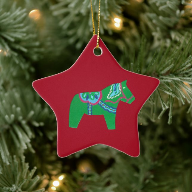 green dala horse # 7 ceramic ornament (Tree)
