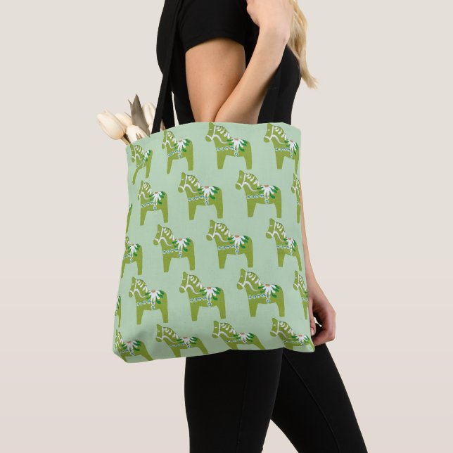 Green Dala Horses Tote Bag (Close Up)