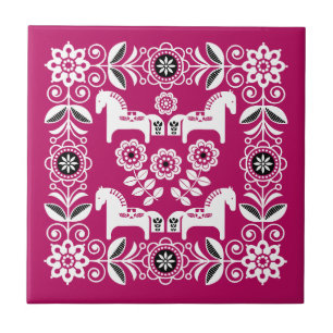 Green Dala Swedish Horse Print Ceramic Tile