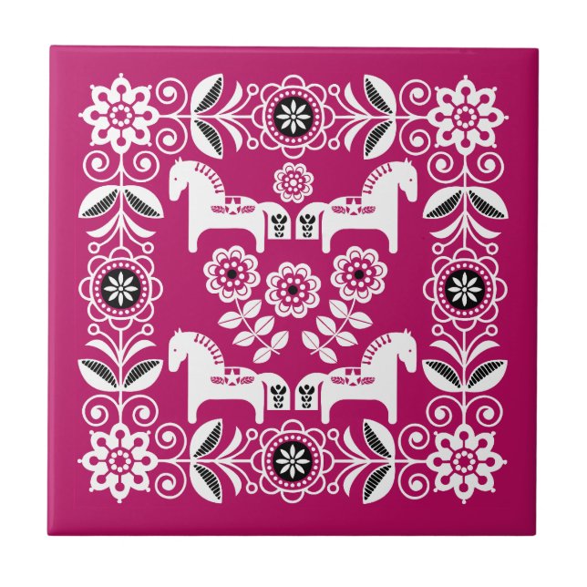 Green Dala Swedish Horse Print Ceramic Tile (Front)