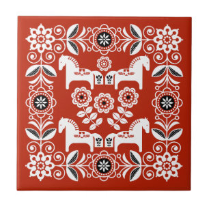 Green Dala Swedish Horse Print Ceramic Tile