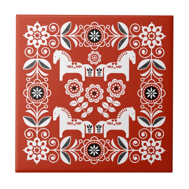 Green Dala Swedish Horse Print Ceramic Tile (Front)
