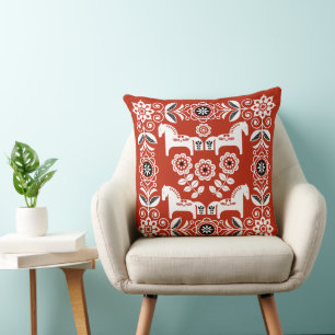 Green Dala Swedish Horse Print Cushion