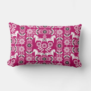 Green Dala Swedish Horse Print Lumbar Cushion