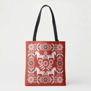 Green Dala Swedish Horse Print Tote Bag