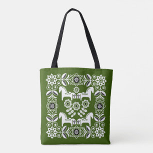 Green Dala Swedish Horse Print Tote Bag